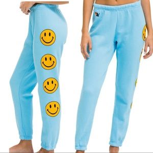 NWT Aviator Nation Smiley 2 Sweatpants in Sky Blue womens medium